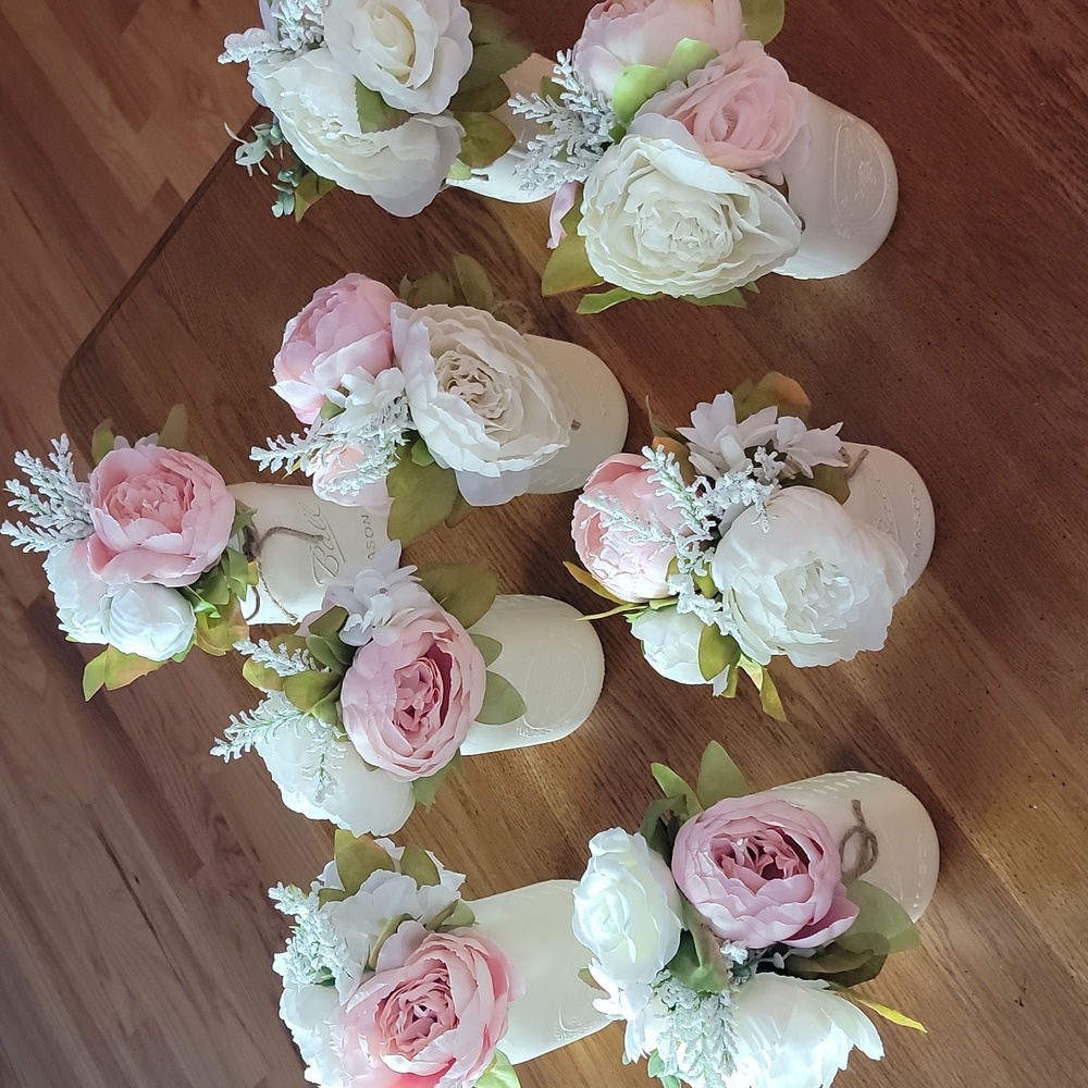 Elegant Floral Arrangements in Cream Painted Ball Mason Jar Vases (Set of 8)